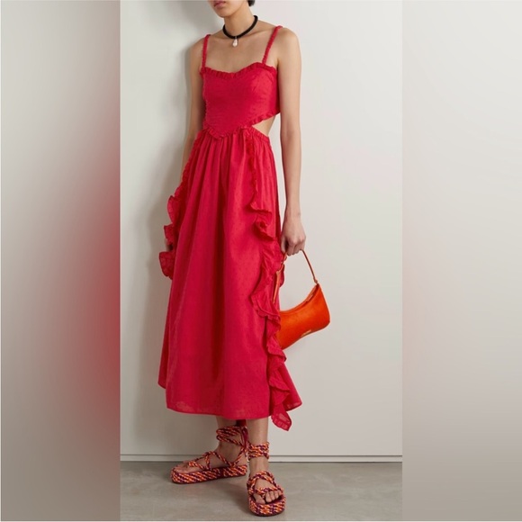 Farm Rio Heart Shaped Bodice Midi Ruffled Dress - Picture 7 of 16